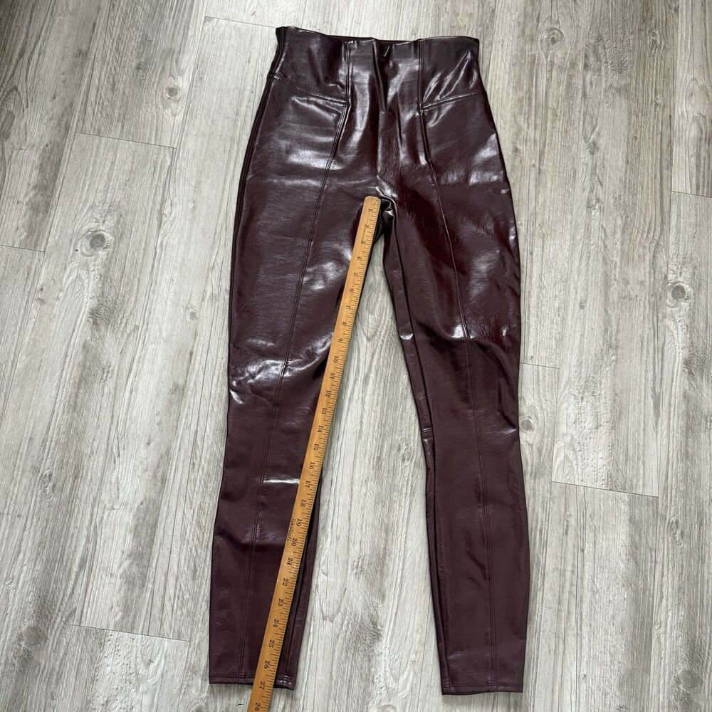Spanx Faux Patent Leather Leggings Size S Burgundy High Rise Glam Night Out Luxe - Picture 8 of 8